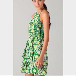 Rebecca Taylor Garden Flower Flutter Green Dress 6
